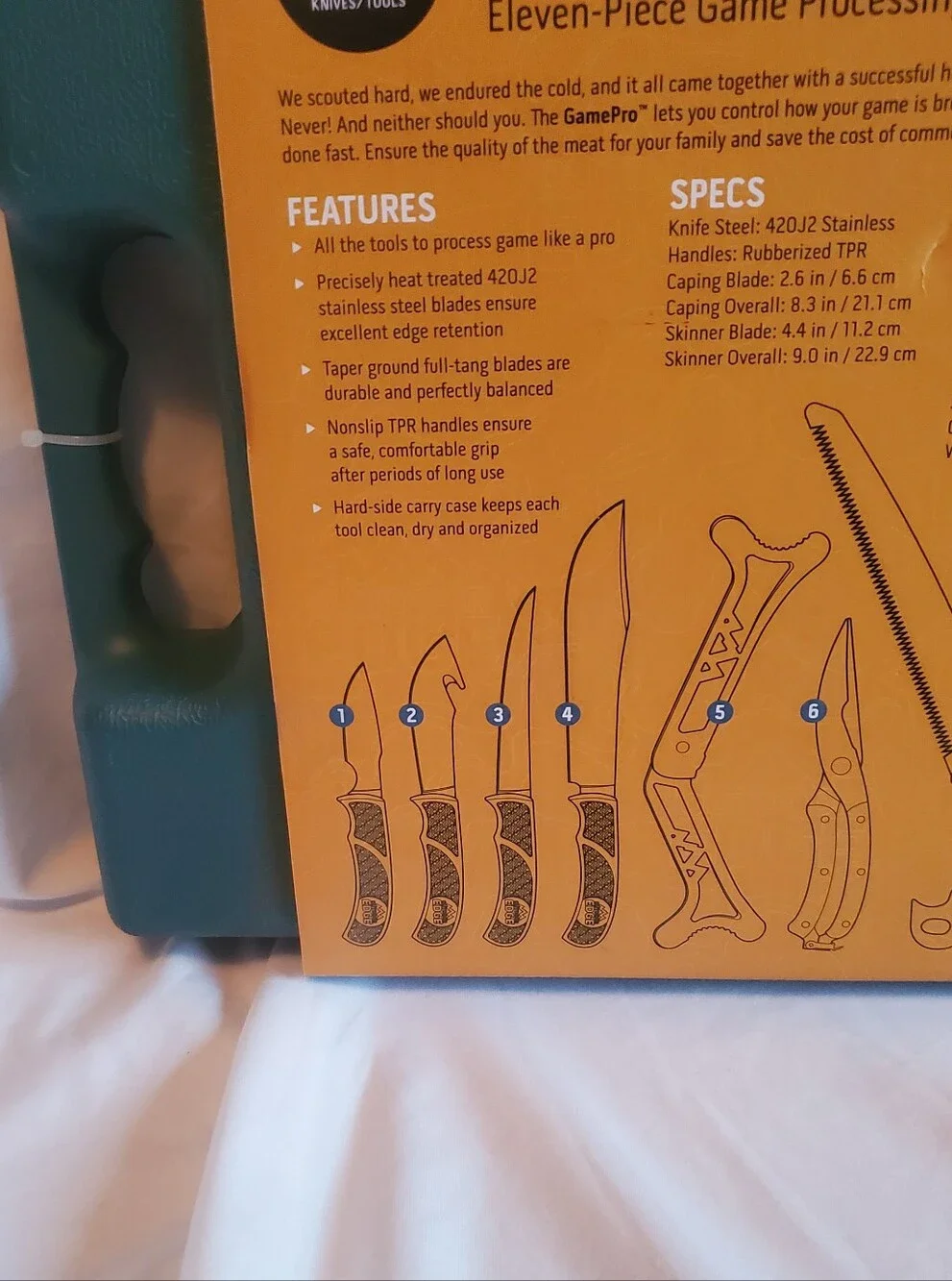 Outdoor Edge GamePro 11-Piece Game Processing Knife Set Hard Plastic Case, New